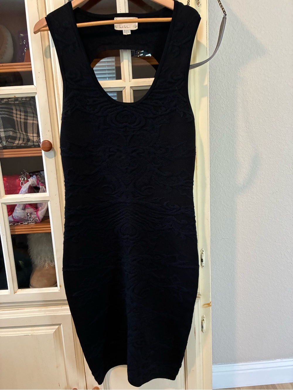 Nicole Miller Black Textured Cutout on Back Bodycon Dress